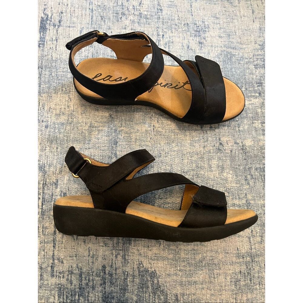 Easy Spirit Black Kaylynn Adjustable Ankle Top Strap Wedge Sandals 6.5 Wide